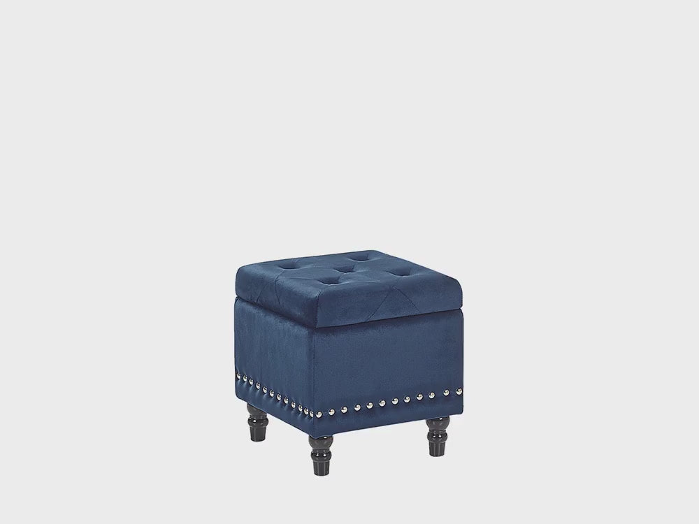 Velvet Footstool with Storage Dark Blue Loretto