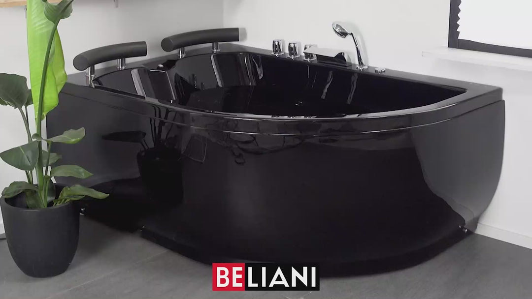 Right Hand Whirlpool Corner Bath with LED 1580 x 1130 mm Black Paradiso