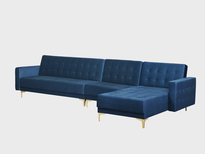 Corner Sofa Velvet Left Hand Navy Blue  Aberdeen