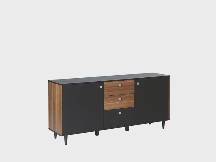 3 Drawer Sideboard Black with Dark Wood Kuro