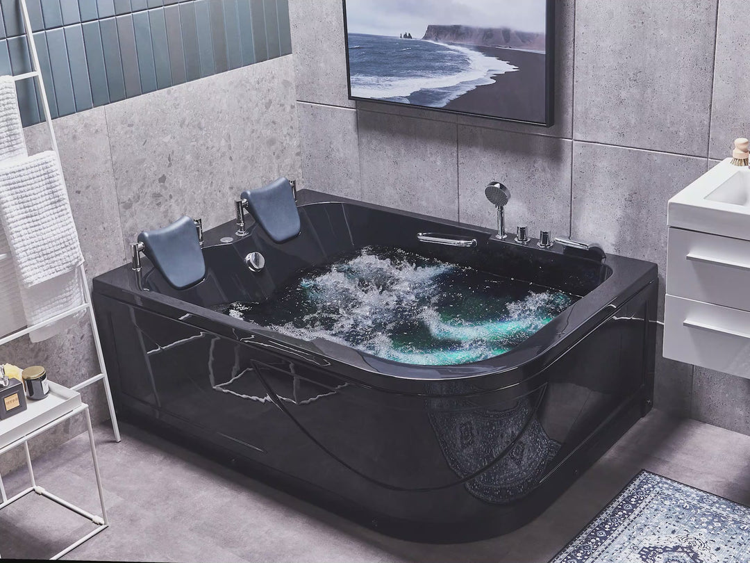 Right Hand Whirlpool Corner Bath with LED 1700 x 1190 mm Black Bayamo