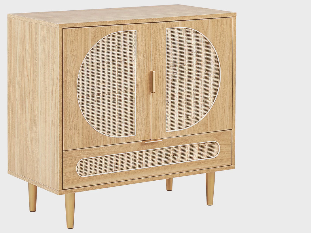 Rattan 2 Door Sideboard with Drawer Light Wood Potosi