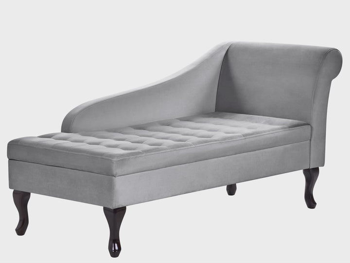 Right Hand Velvet Chaise Lounge with Storage Light Grey Pessac