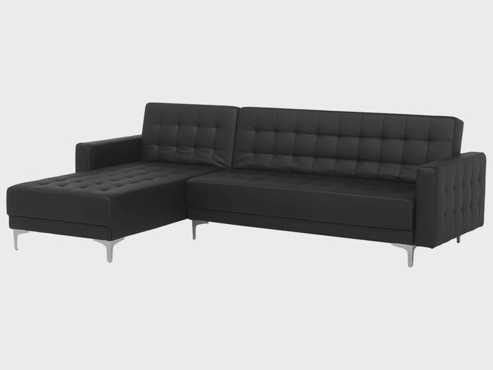 Right Hand Faux Leather Corner Sofa Black Aberdeen