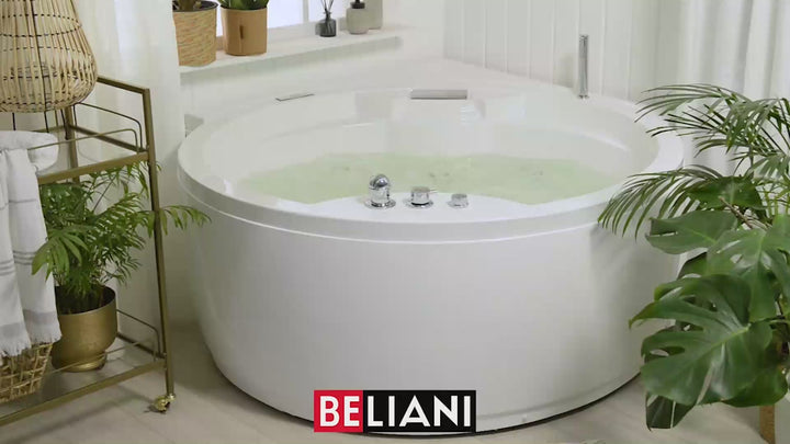 Whirlpool Corner Bath with LED and Bluetooth Speaker White Milano