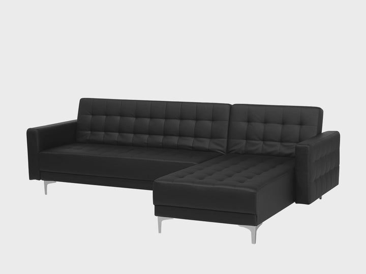 Left Hand Faux Leather Corner Sofa Black Aberdeen