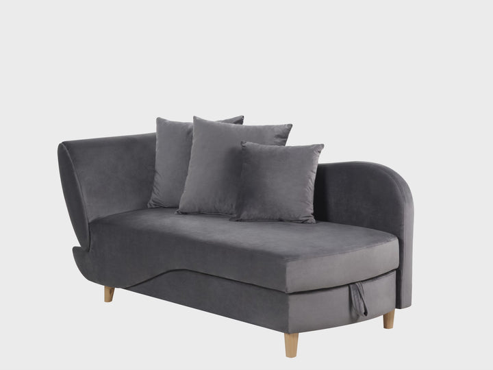 Left Hand Velvet Chaise Lounge with Storage Dark Grey Meri II