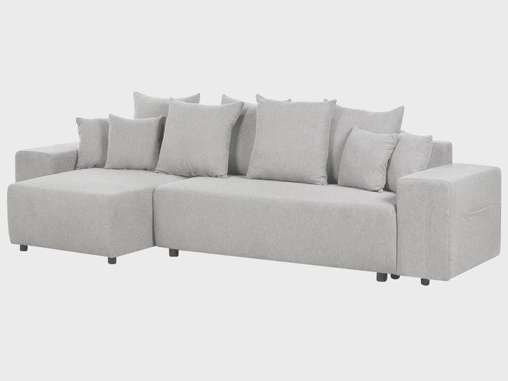 Right Hand Fabric Corner Sofa Bed with Storage Light Grey Luspa