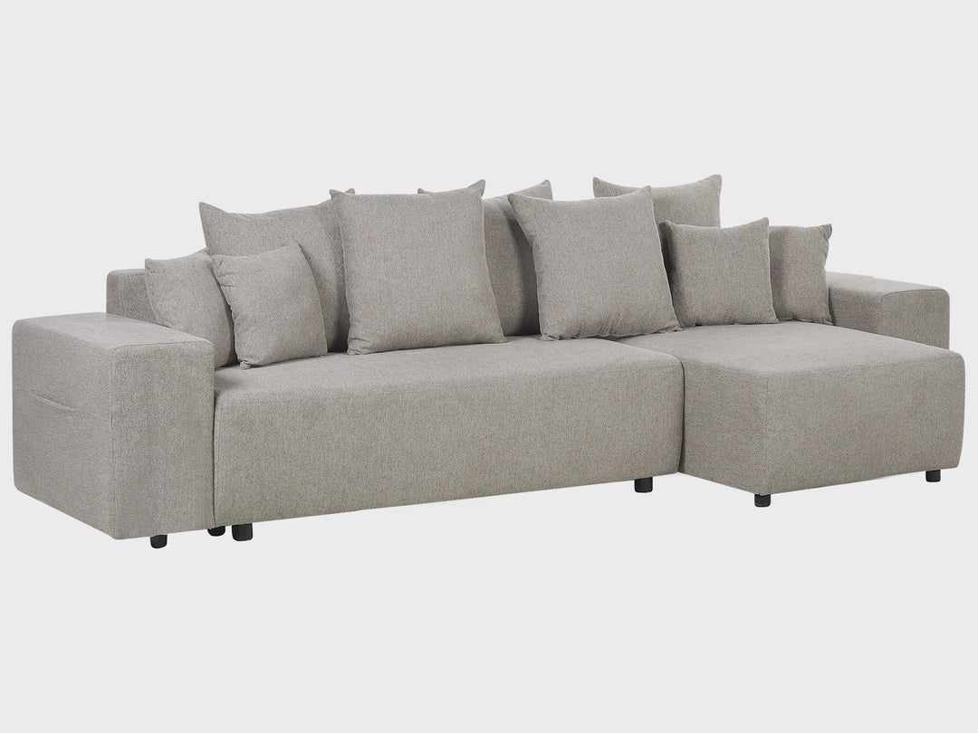 Left Hand Fabric Corner Sofa Bed with Storage Taupe Luspa