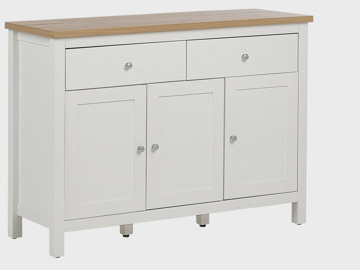 2 Drawer Sideboard White and Light Wood Atoca