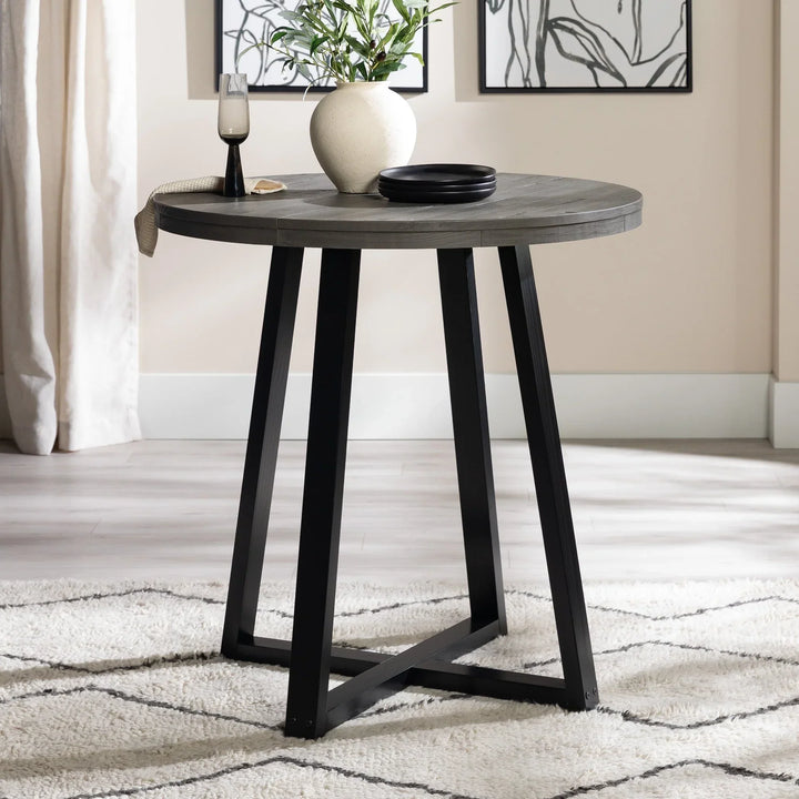 Wood Round Gray Dining Table Ajani