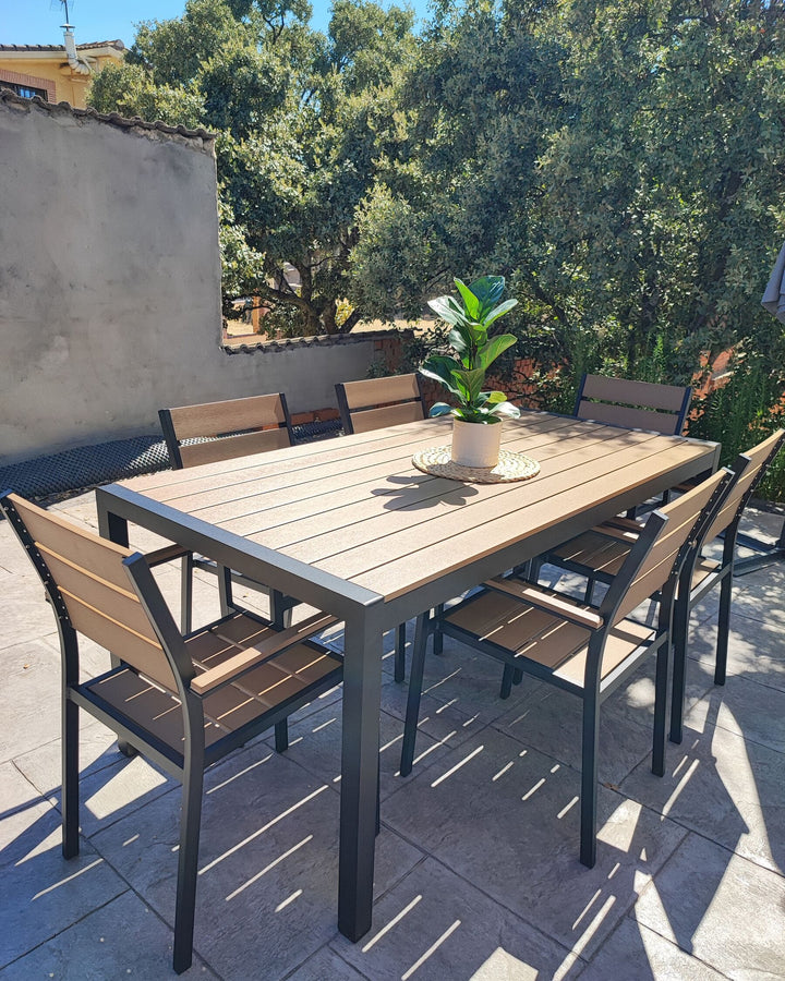 Vernio 6 Seater Aluminium Garden Dining Set Light Wood and Black