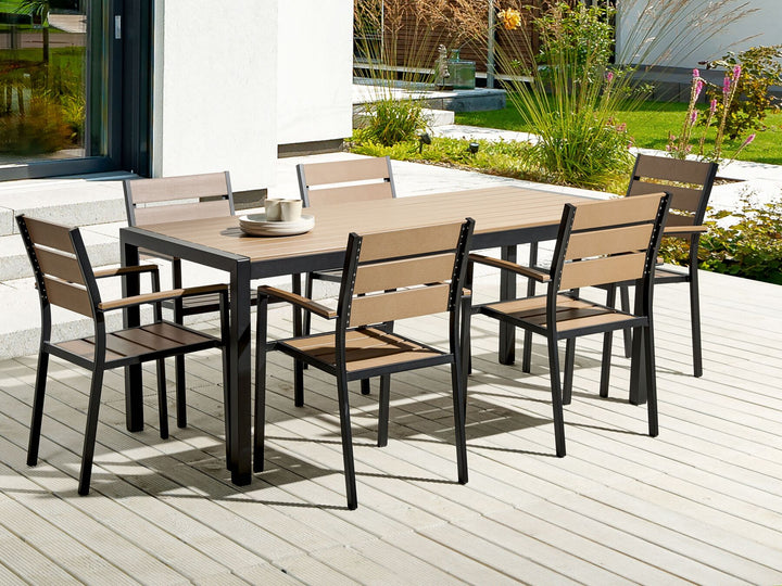 Vernio 6 Seater Aluminium Garden Dining Set Light Wood and Black