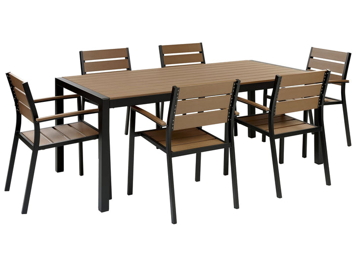 Vernio 6 Seater Aluminium Garden Dining Set Light Wood and Black