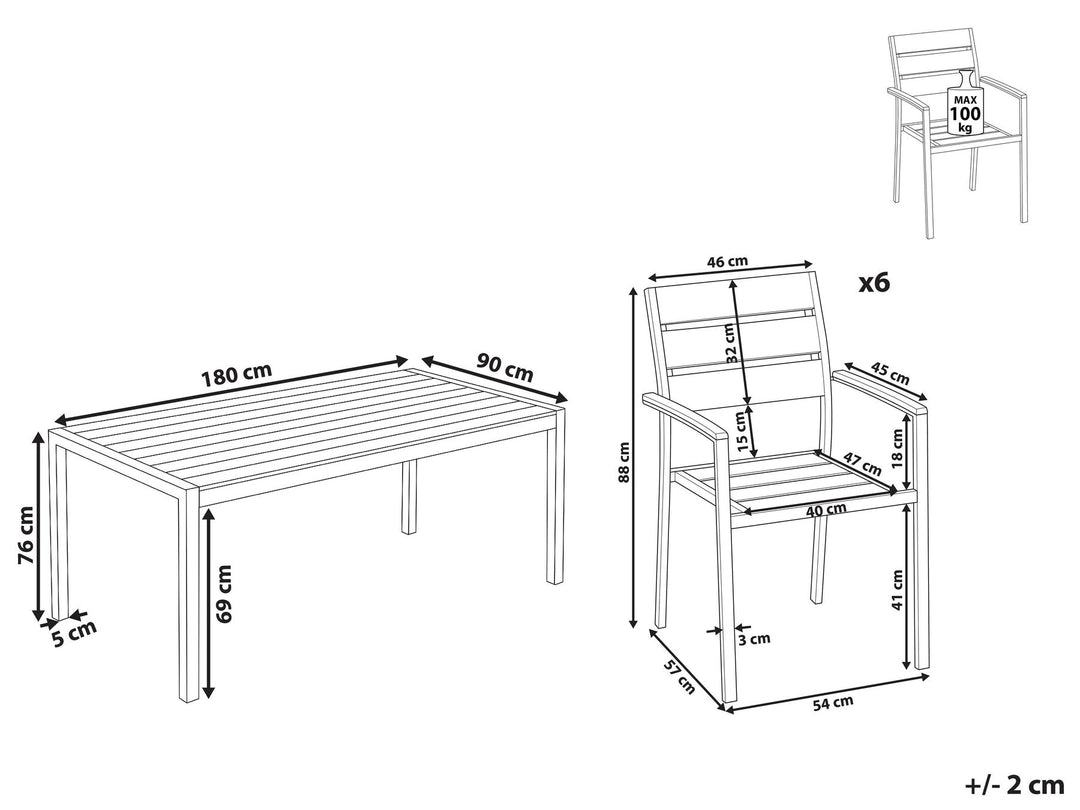 Vernio 6 Seater Aluminium Garden Dining Set Light Wood and Black