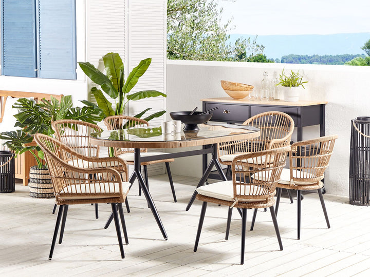 Aliano II 6 Seater PE Rattan Garden Dining Set Beige