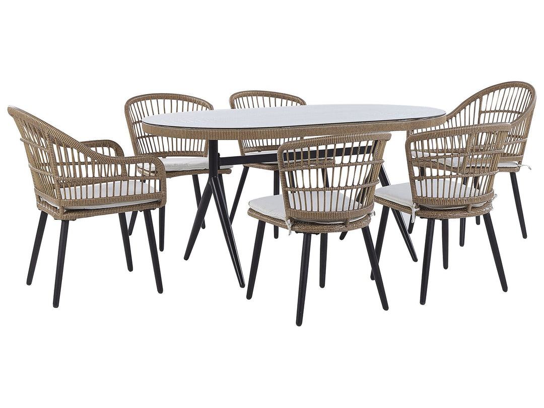 Aliano II 6 Seater PE Rattan Garden Dining Set Beige