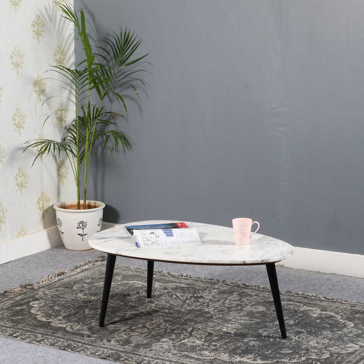 White Marble Top & Metal Legs Coffee Table Opal