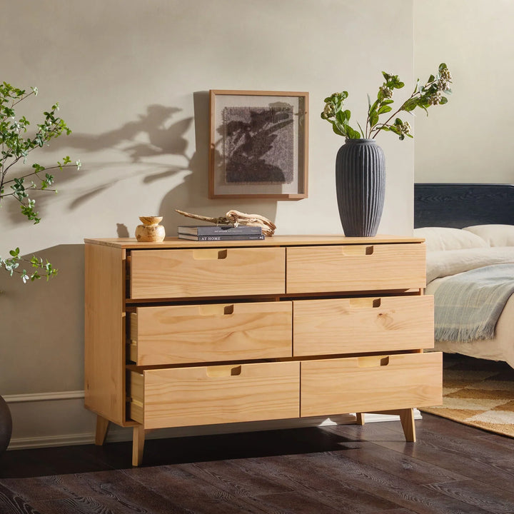 Modern 6 Drawer Solid Wood Dresser Natural Pine Kirkhill