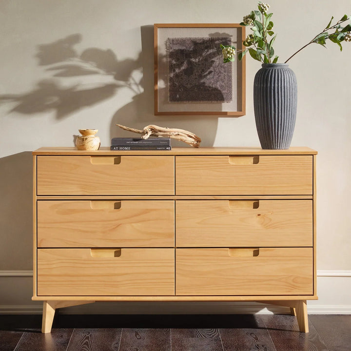 Modern 6 Drawer Solid Wood Dresser Natural Pine Kirkhill