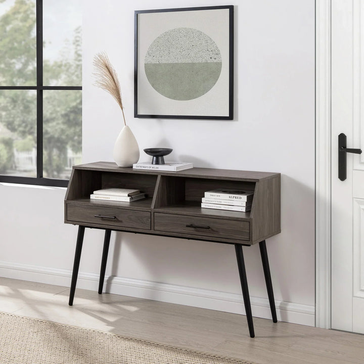 2 Drawer Console Table Slate Grey/Black Angella