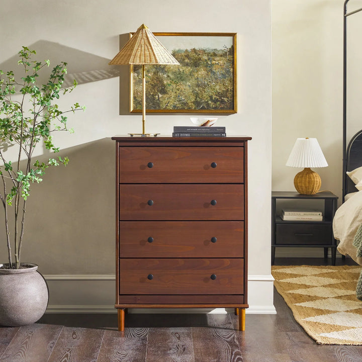 Solid Wood Transitional 4 Drawer Chest Dresser Walnut Abberbury