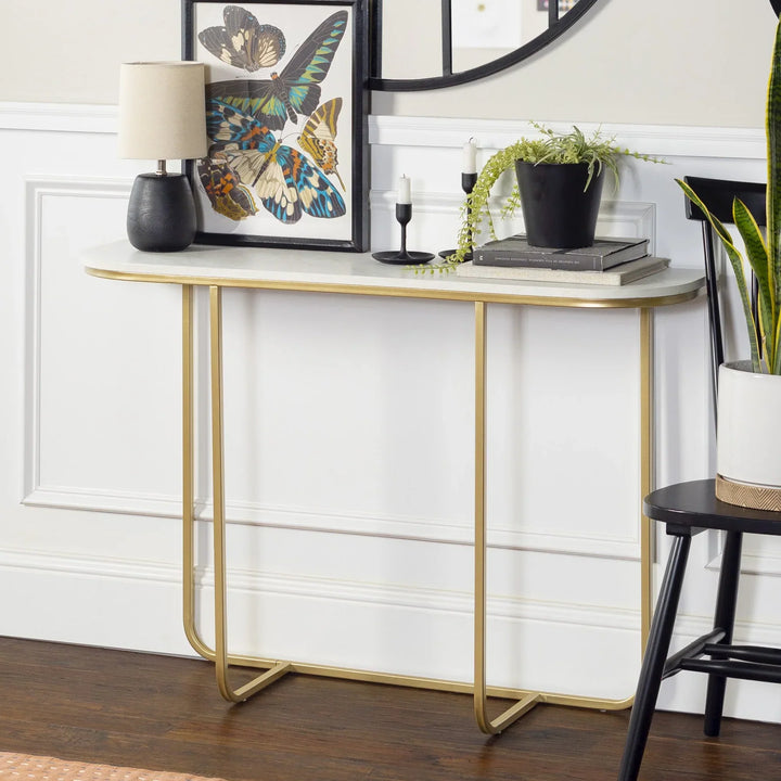 Curved Console Table Faux White Marble Maissane