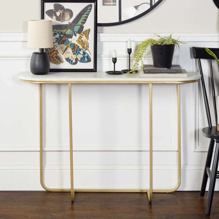 Curved Console Table Faux White Marble Maissane