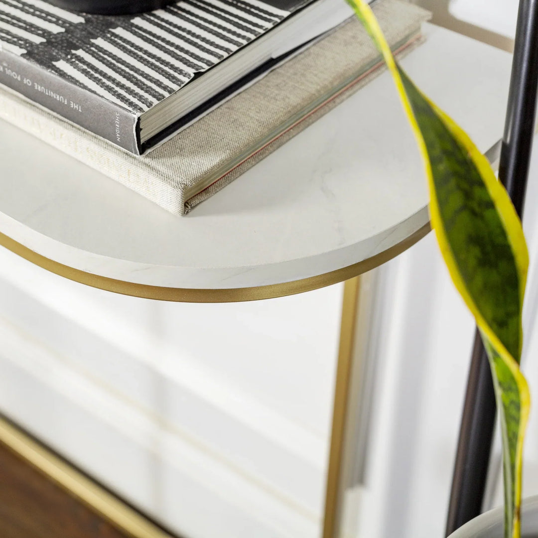 Curved Console Table Faux White Marble Maissane